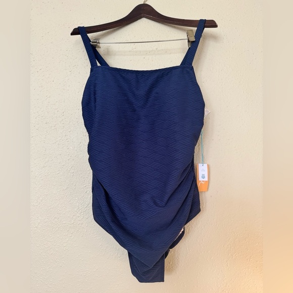 NEW | Kona Sol | Navy Blue One Piece Side Ruching Padded Plus Swimsuit- Size 18W - Picture 1 of 5
